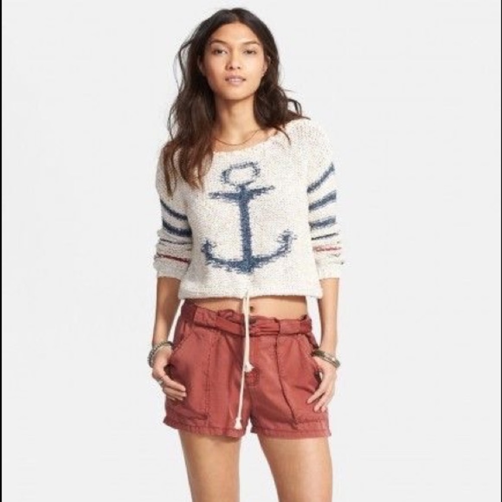 Free People Sailor’s Song Sweater Cropped w/Drawstring Waist Size  XSmall - Picture 3 of 14